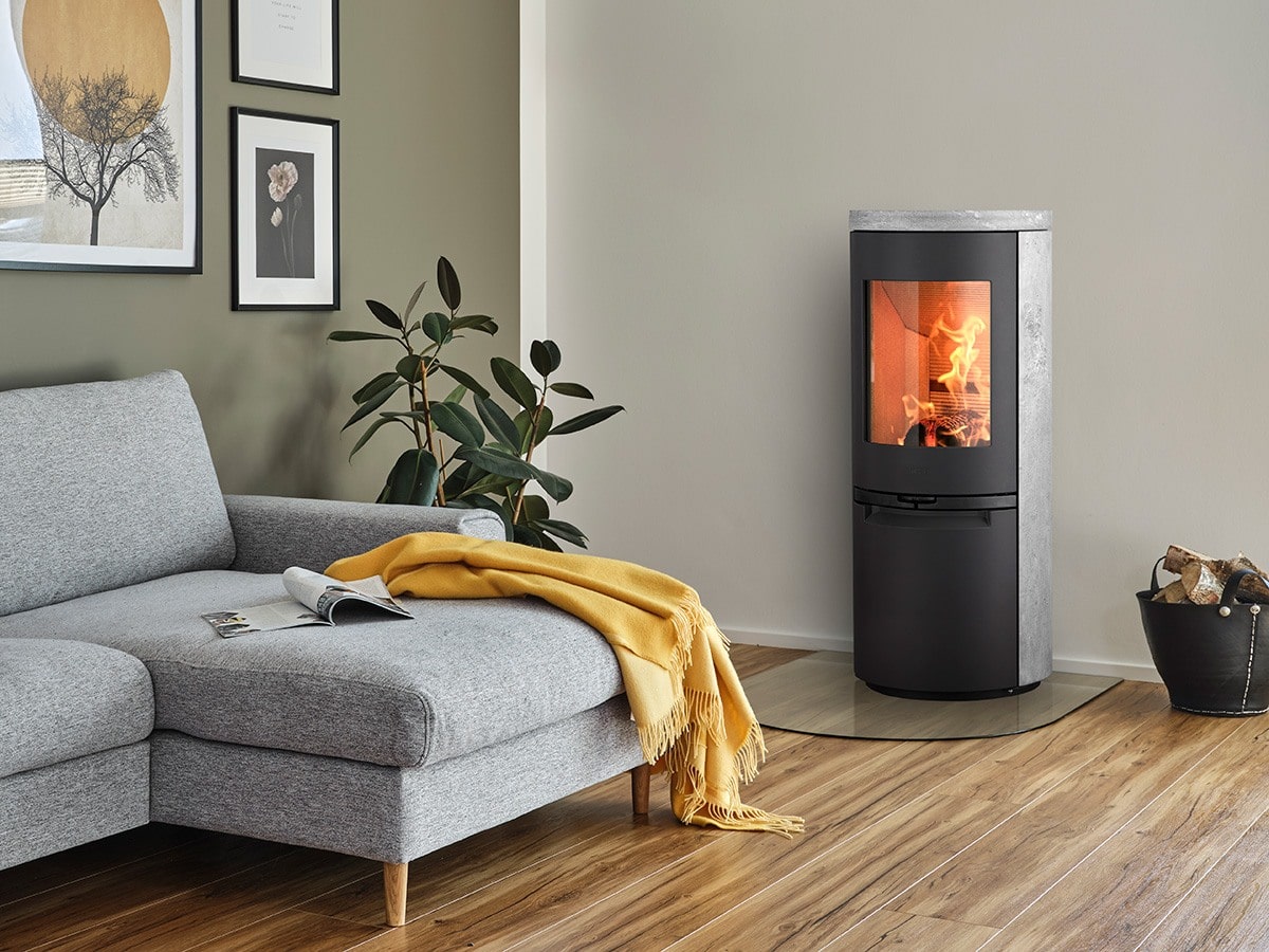 contemporary multifuel stove in house